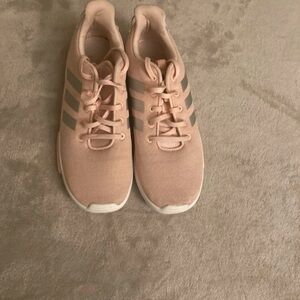 Adidas Women's Soft Pink Sneakers with Gray Stripes